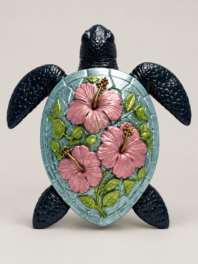 8 Inch Hibiscus Turtle Silicone Mold — finished resin example; mold only