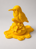 Bird perched on branch with flowers silicone mold