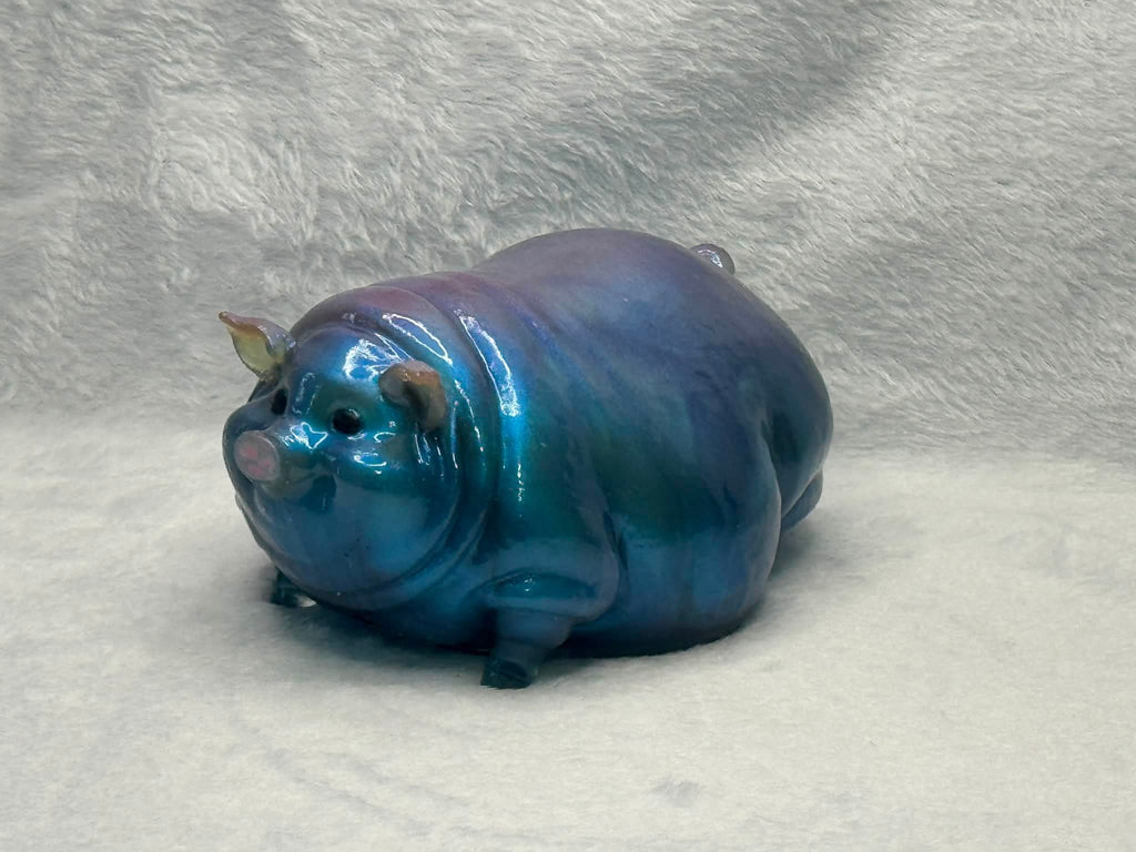 Blue and purple finished resin pig example made with the Cute Chubby Pig Resin Mold