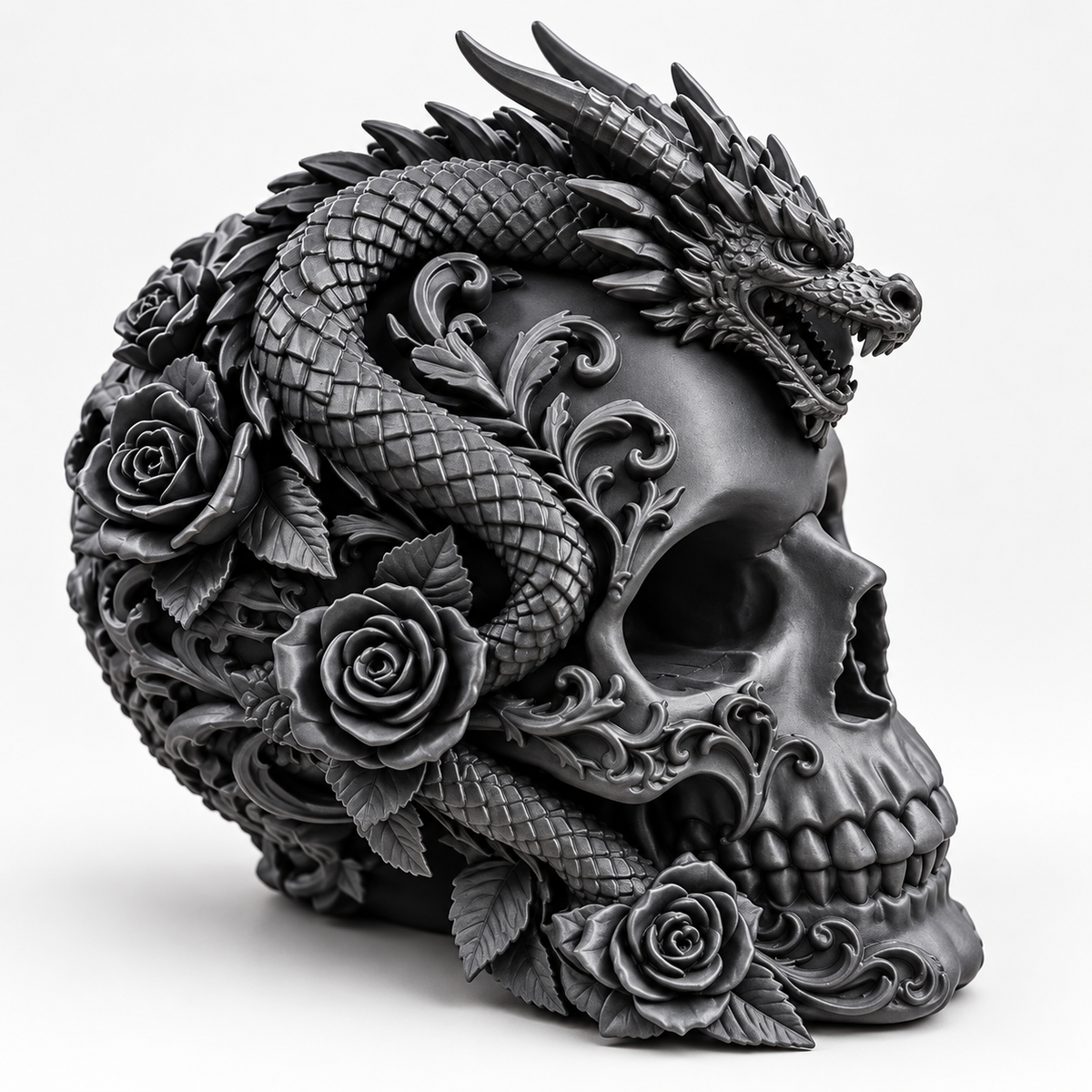 Dragon skull mold with roses and ornate dragon details