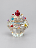 Finished clear faceted glass cupcake container made from a resin mold