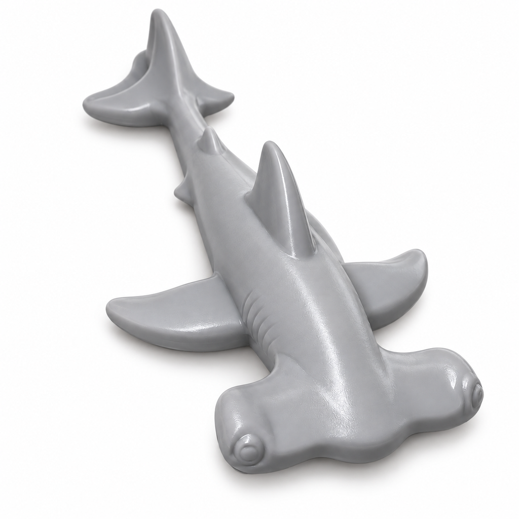 Gray 12 inch hammerhead shark silicone mold - angled view