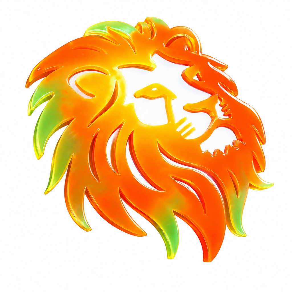 Orange yellow and green finished resin lion example; mold only