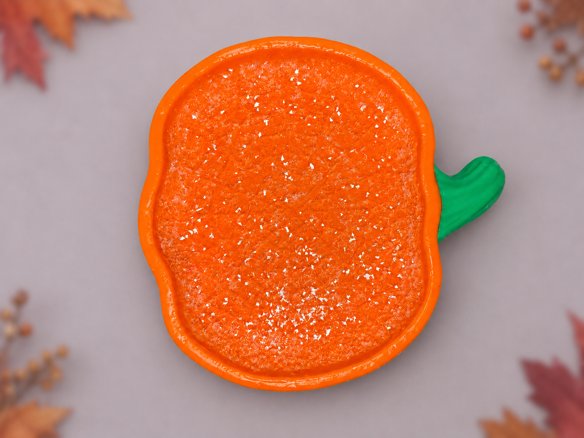 Pumpkin-Shaped Druzy Tray Silicone Mold on a subtle Halloween background