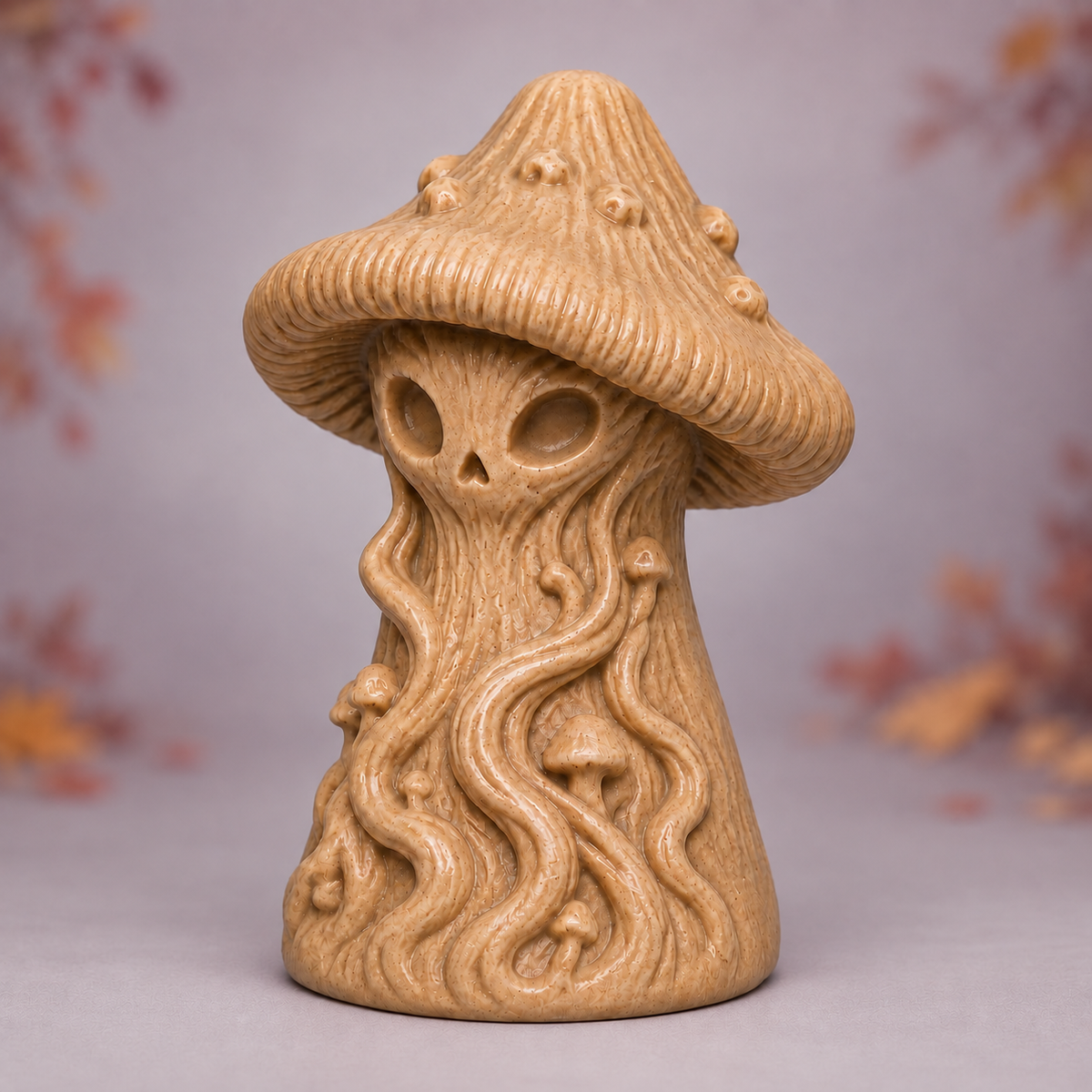 Mystical Skull Mushroom Character Resin Mold on a subtle Halloween background