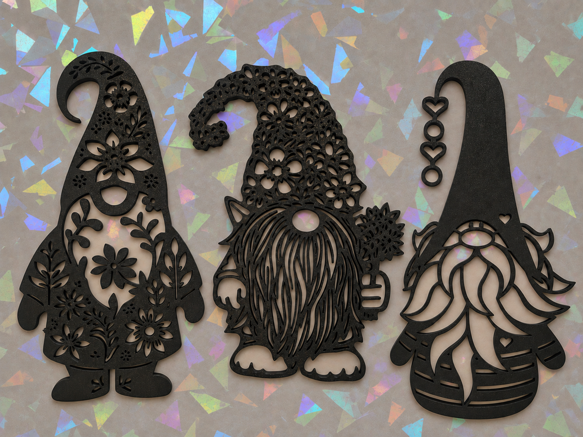 Set of Three Gnome Templates on iridescent background