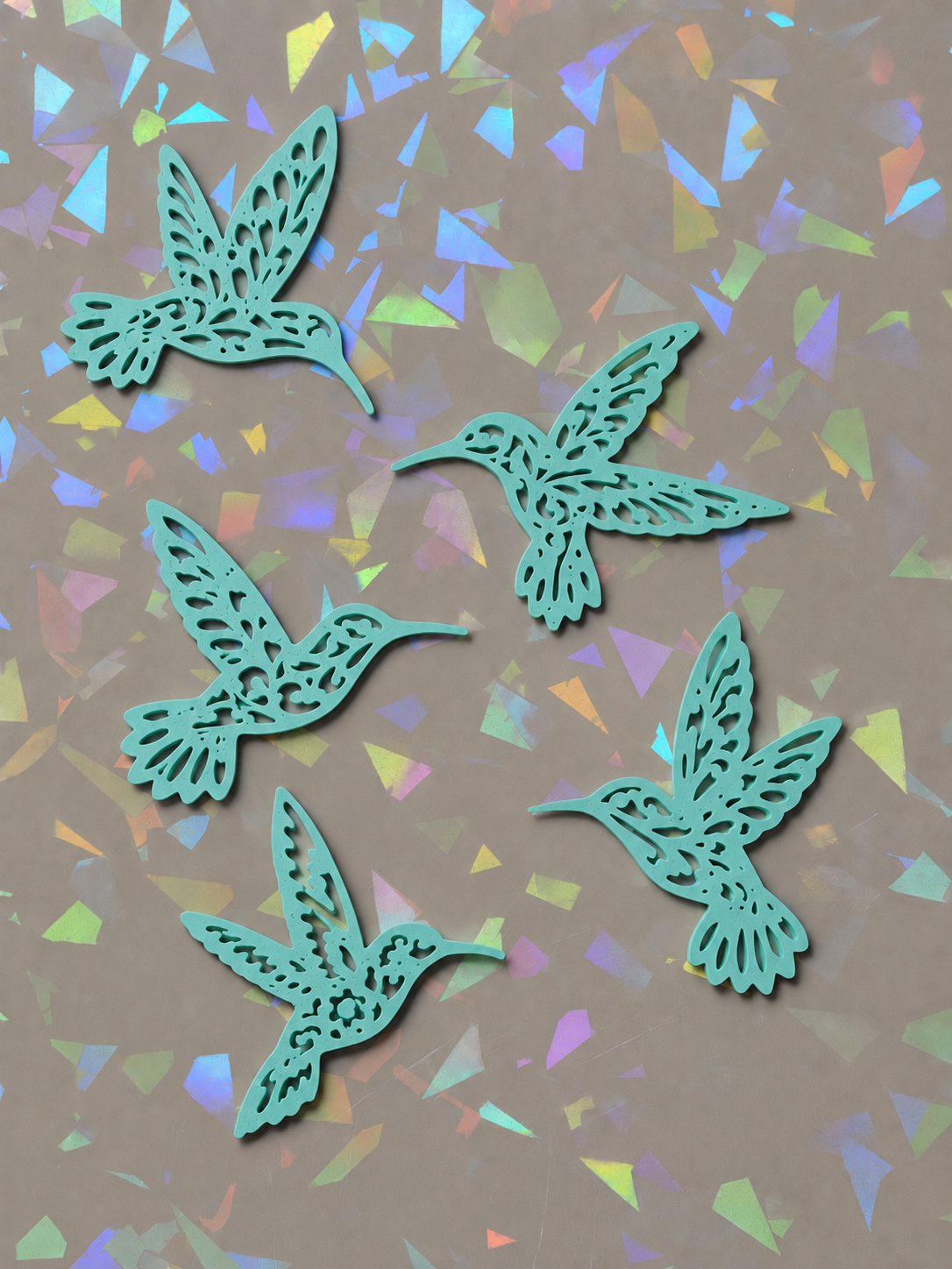 Set of 5 hummingbird templates on iridescent background
