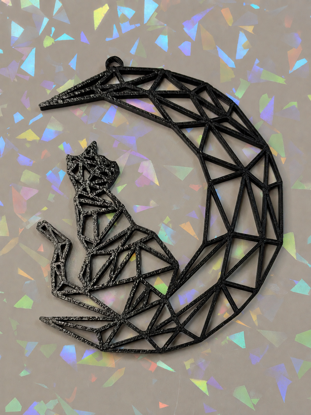 Geometric Moon with cat Template on iridescent background