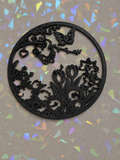 Circular Tulip and Butterfly Template on iridescent background