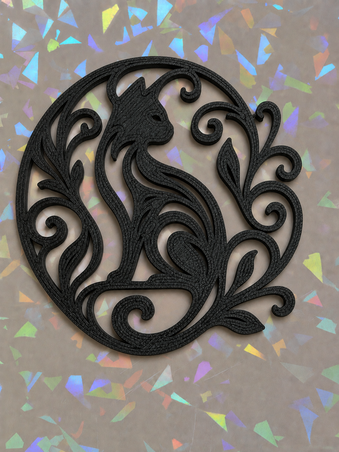 Circular Cat Silhouette Template on iridescent background