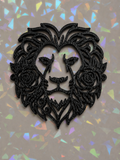 Lion Face with floral accents template on iridescent background