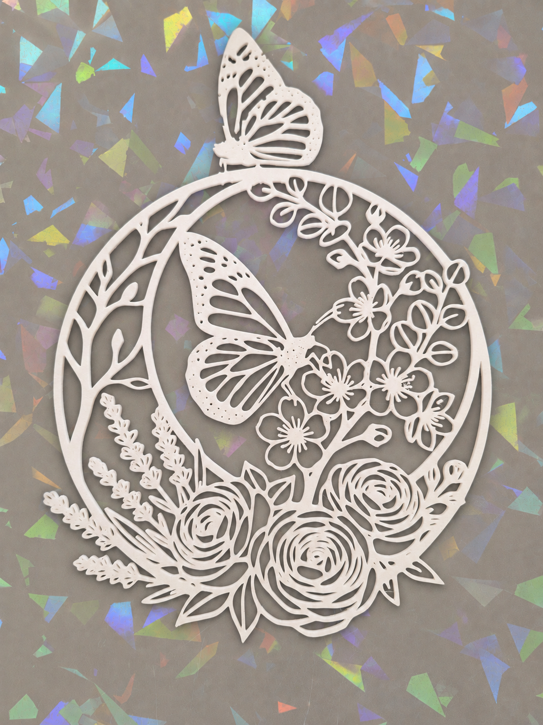 Circular Floral Butterfly Template on iridescent background