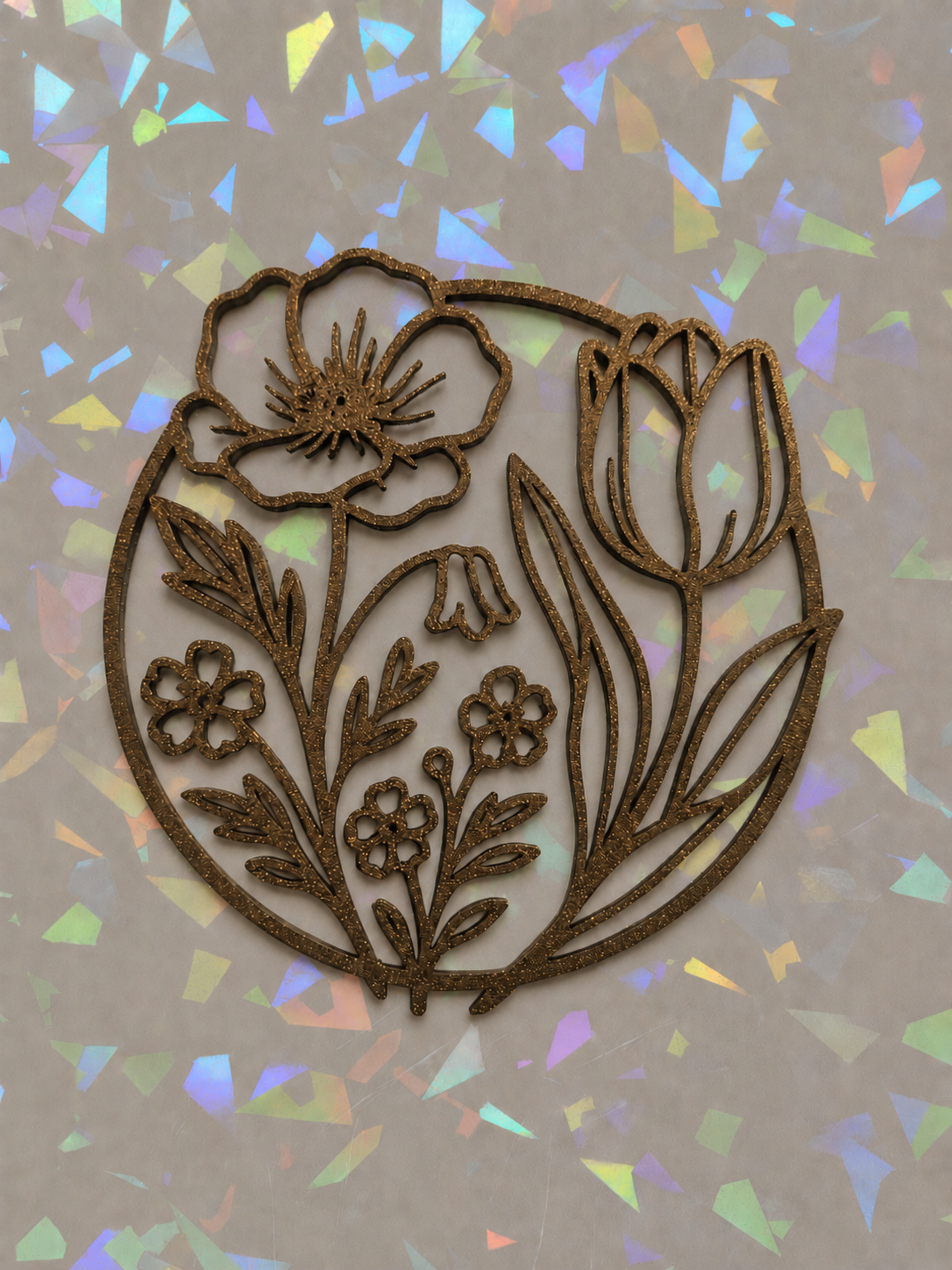 Floral Garden Circle Template on iridescent background