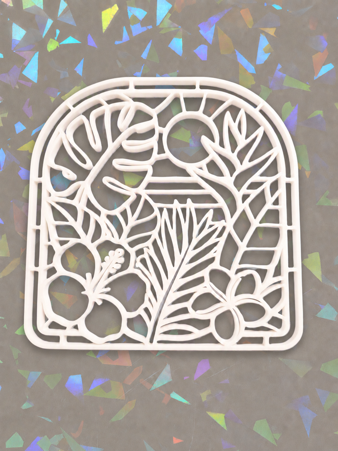 A Tropical botanical Arch on iridescent background