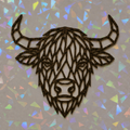 Geometric Highland Cow Template on iridescent background