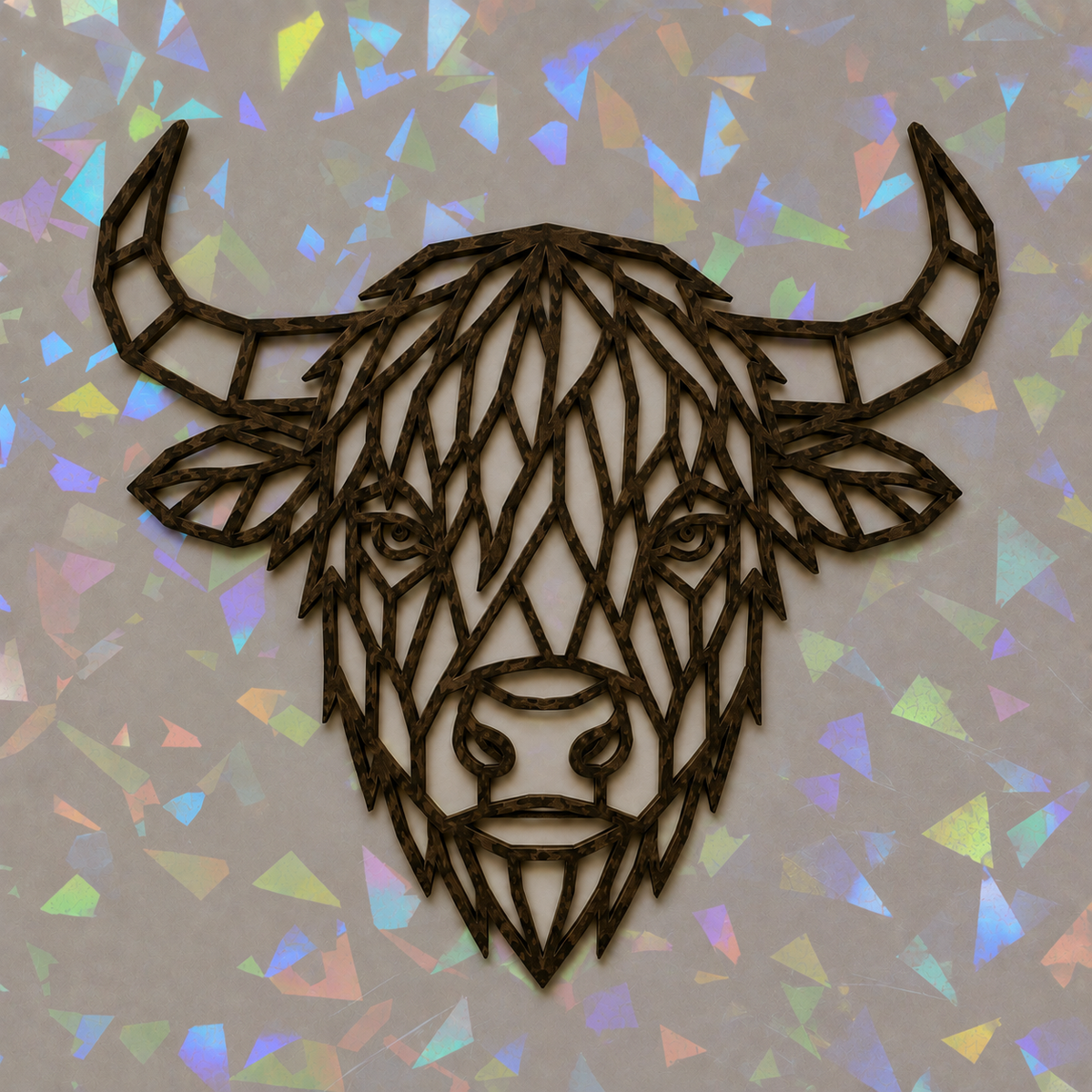Geometric Highland Cow Template on iridescent background