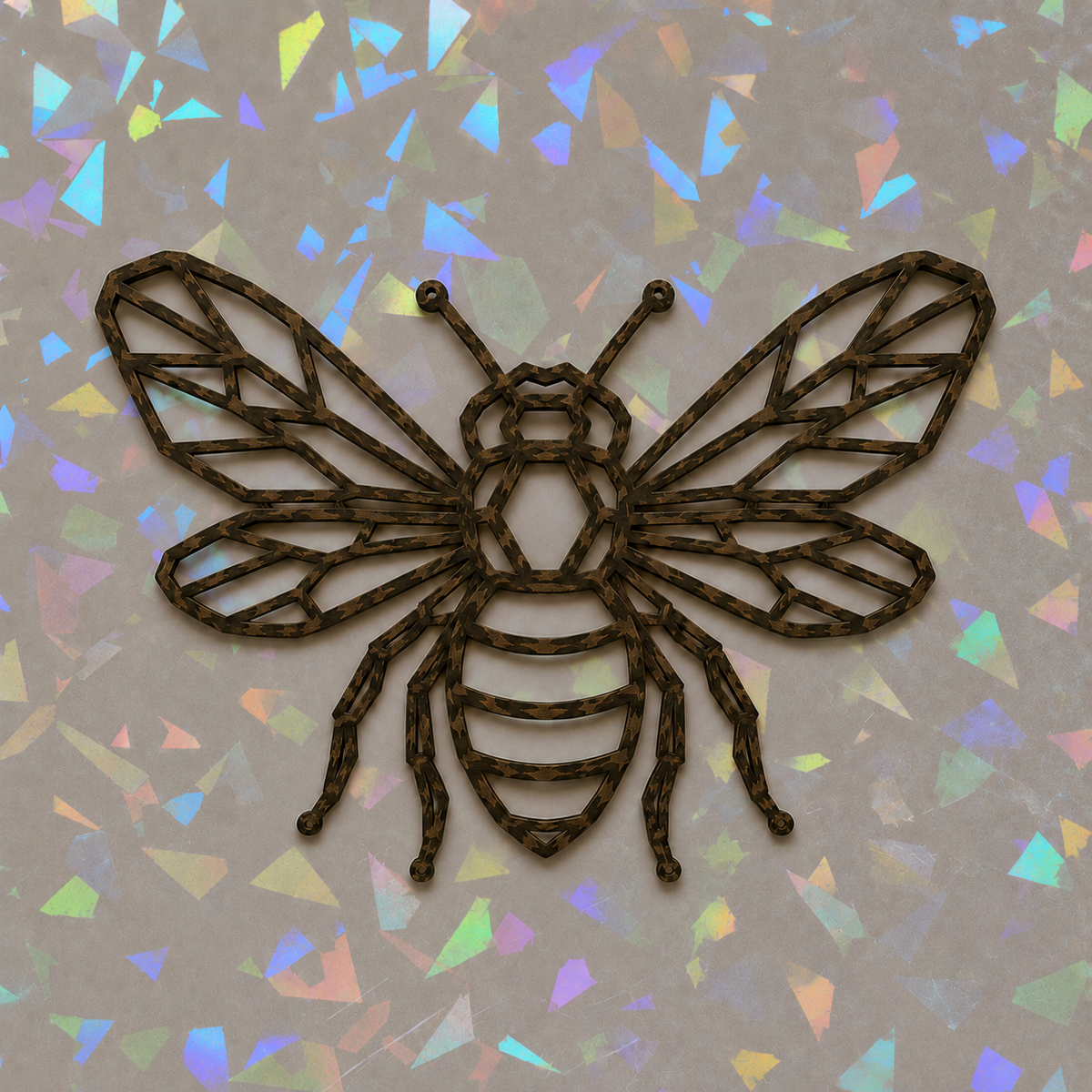 Geometric Bee Template on iridescent background
