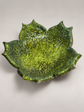 Green finished example of a textured leaf-shaped bowl
